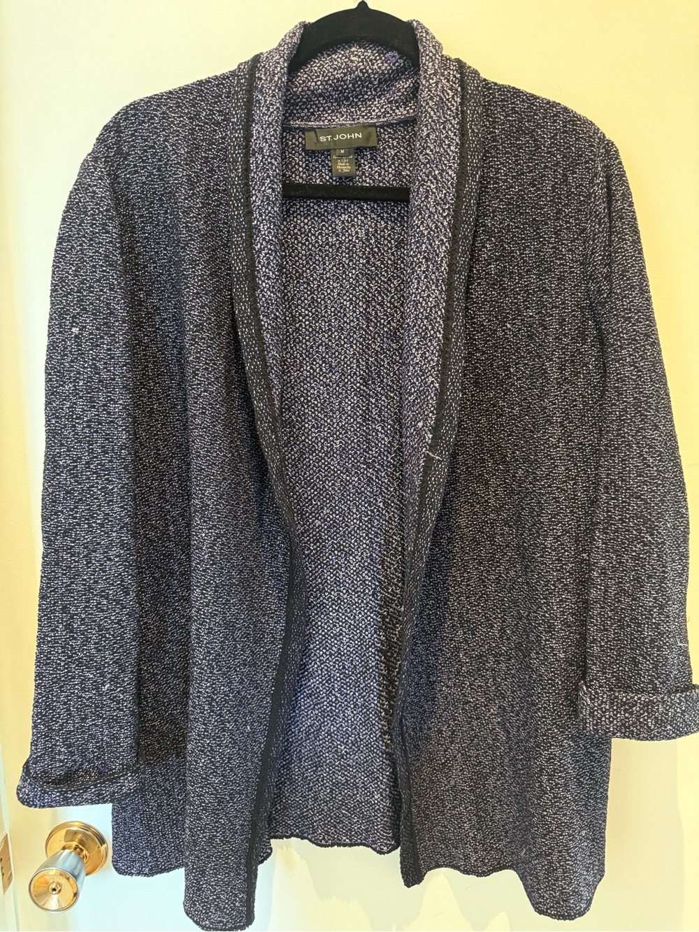 St. John Wool Blend Textured Open Cardigan Black Purple Size M